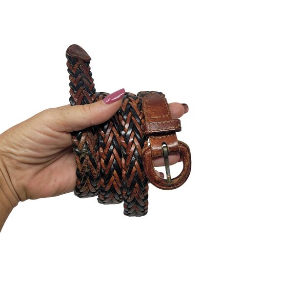 Vtg Handmade Western Braided Leather Belt Sz L Dark Brown Black 38" Turkey - Picture 14 of 14